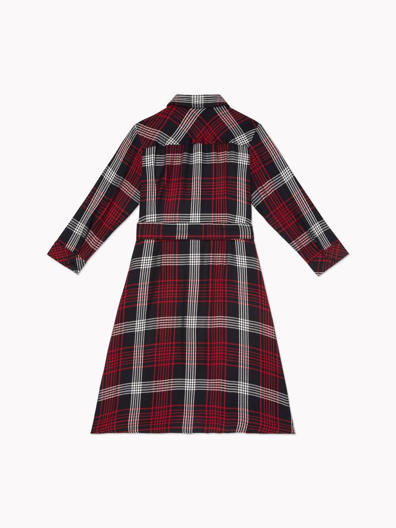 Női Tommy Hilfiger Essential Plaid Long-Sleeve Dresses Fehér Színes | HU 71ZUT